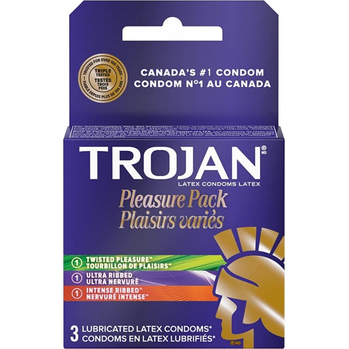 Trojan pleasure pack assorted lubricated latex condoms ( pack of 3)
